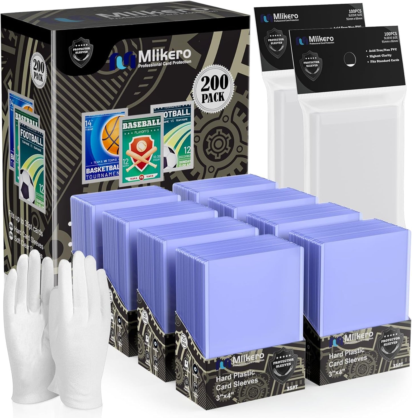 Skiennix 400 Card Sleeves - Premium Hard Plastic Top Loaders with 200 Clear Sleeves | 3" x 4" Size