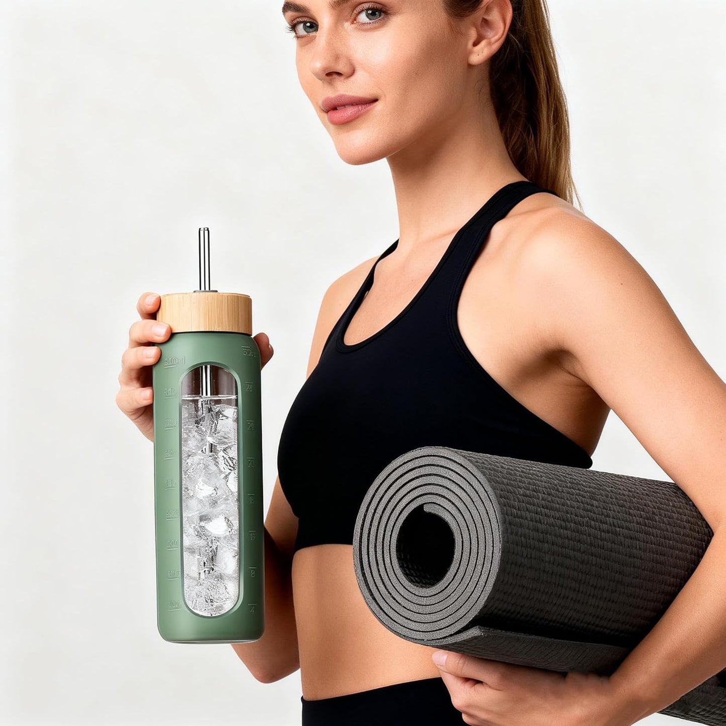 Skiennix 32 oz Glass Water Bottle - Borosilicate Tumbler with Silicone Sleeve & Bamboo Straw Lid | Leakproof, BPA-Free for Gym & Travel