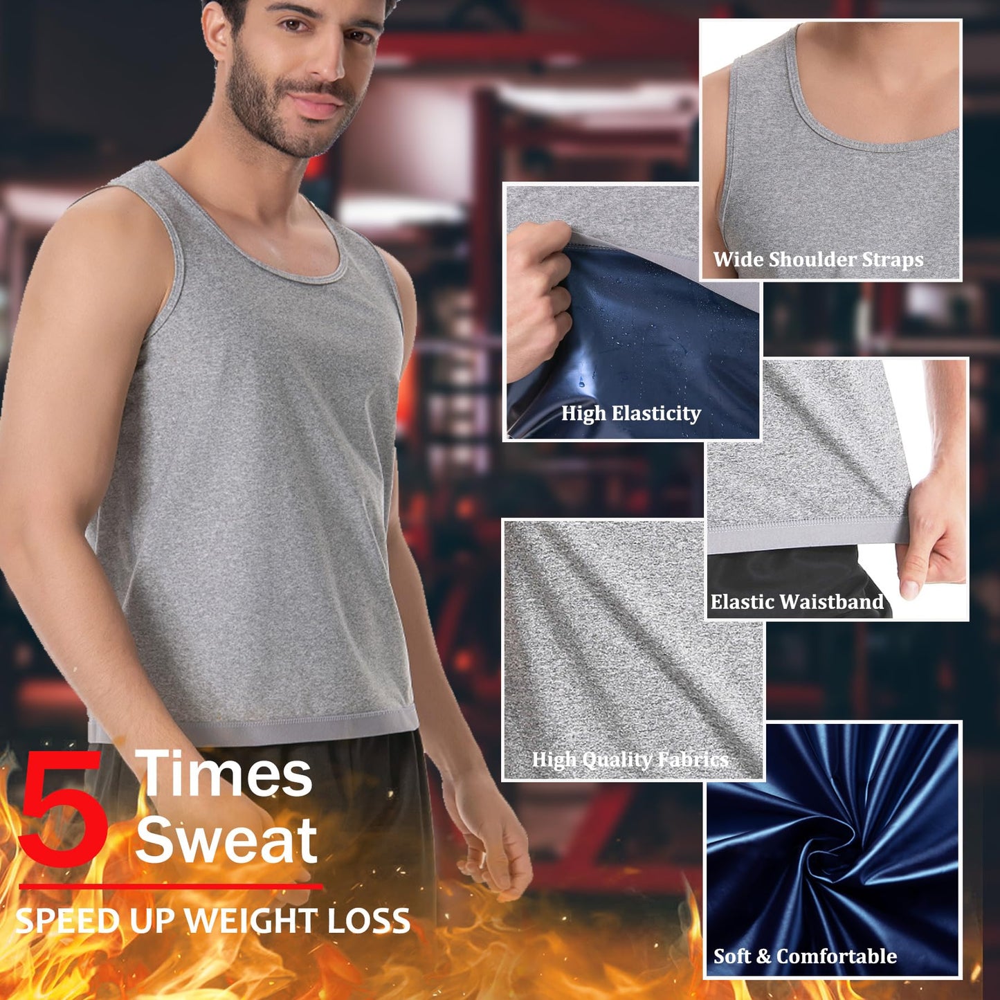 Everfion Sleeveless Sauna Suit for Men Sauna Shirt Compression Sweat Sauna Vest Workout Tank Top