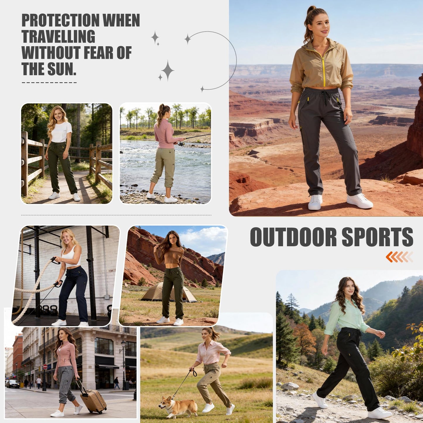Womens Hiking Pants Quick Dry UPF 50 Lightweight Travel Golf Cargo Safari Pants Zipper Pockets,6608,Dark Grey,Petite XL