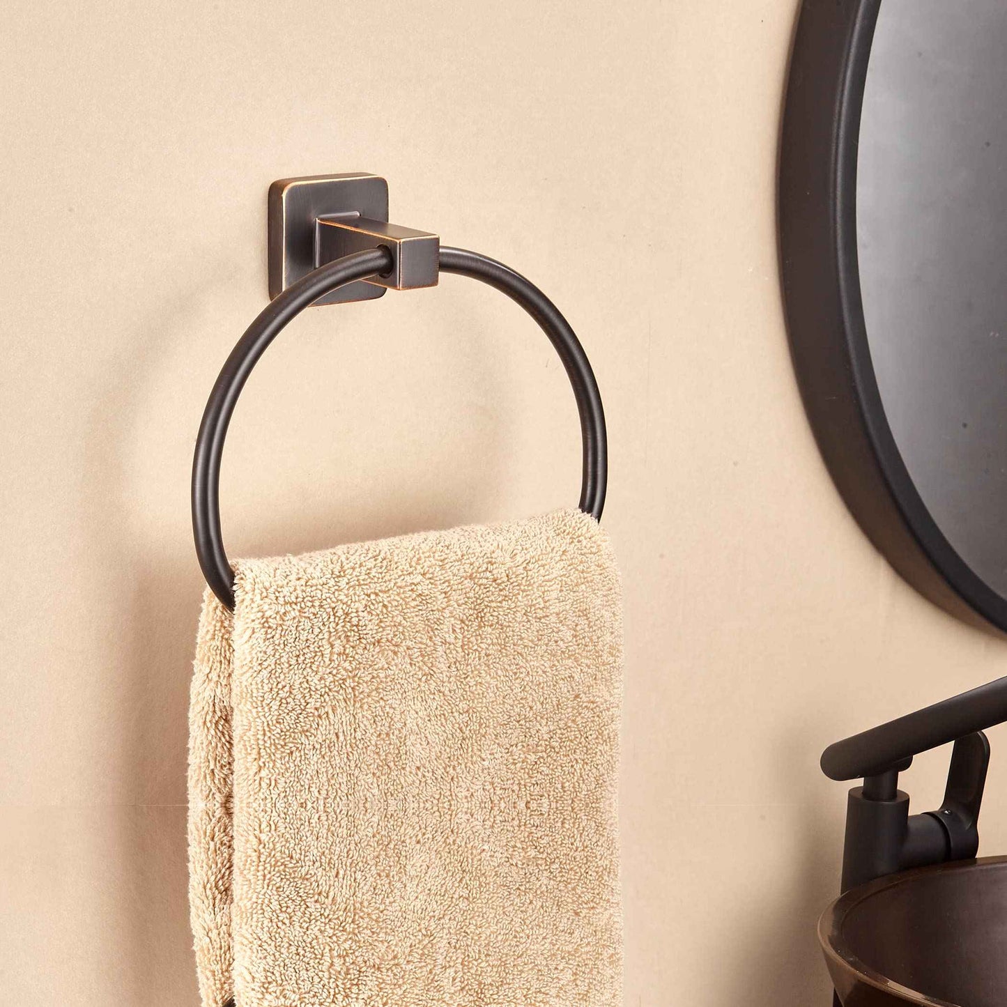 WOLIBEER Bronze Towel Ring,Bathroom Hand Towel Holder Wall Mount,Oil Rubbed Towel Rack Rustic Towel Hanger ORB Farmhouse Bathroom Accessories
