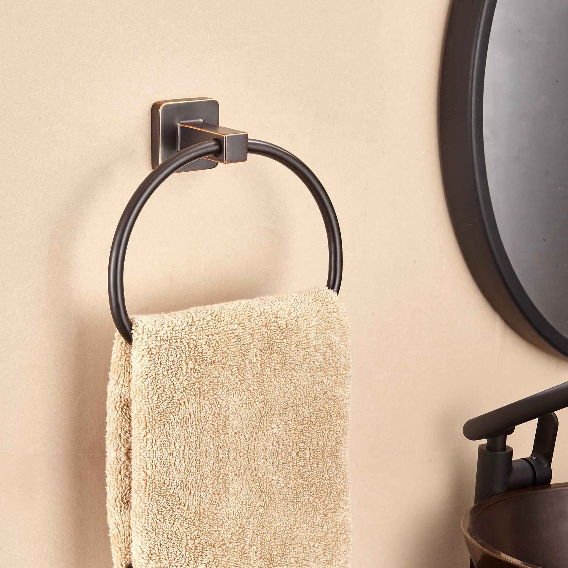 WOLIBEER Bronze Towel Ring,Bathroom Hand Towel Holder Wall Mount,Oil Rubbed Towel Rack Rustic Towel Hanger ORB Farmhouse Bathroom Accessories