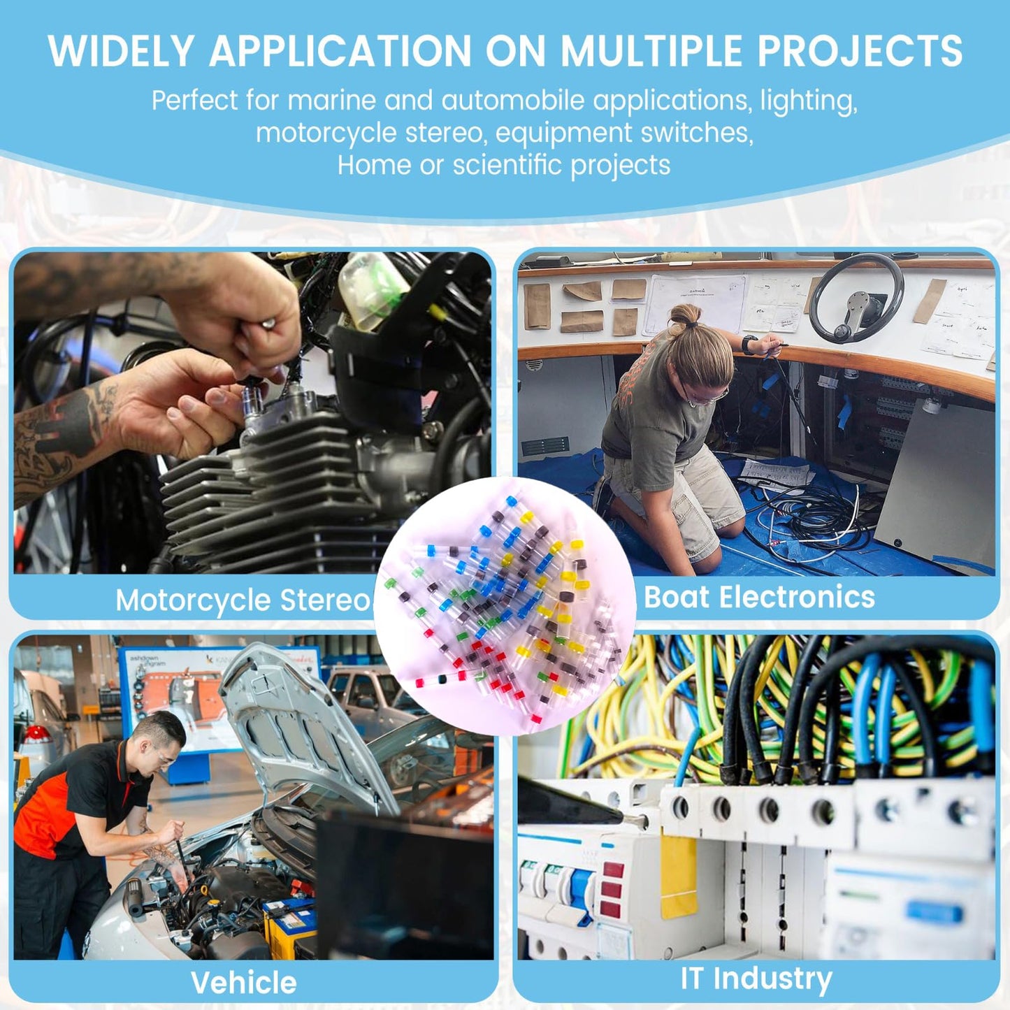 5 Sizes, 180 Pieces - Heat Shrink Butt Connectors, Solder Seal, Waterproof Self Shrink Electrical Connector Kit- for Wiring, Soldering, Marine, Automotive