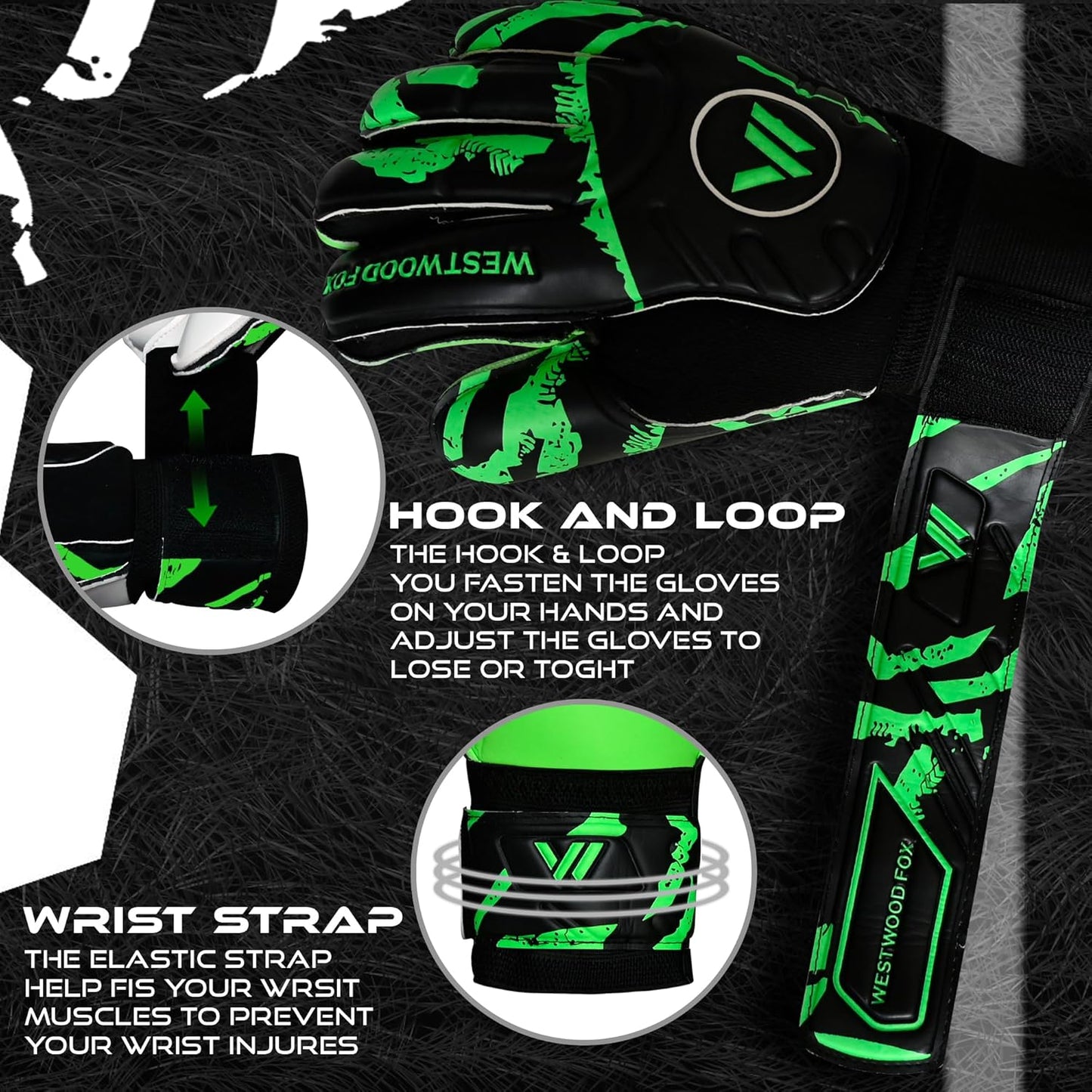 Westwood Fox Goalie Gloves - Heavy Grip Palm with Finger Protection for Kids & Adults | 4+3 mm Latex