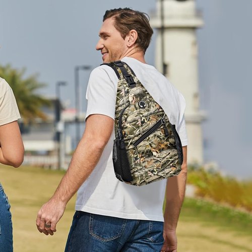 Hunting Camouflage Camo Forest Sling Bag for Women Men Small Crossbody Sling Backpack Travel Hiking Daypack Chest Shoulder Bag