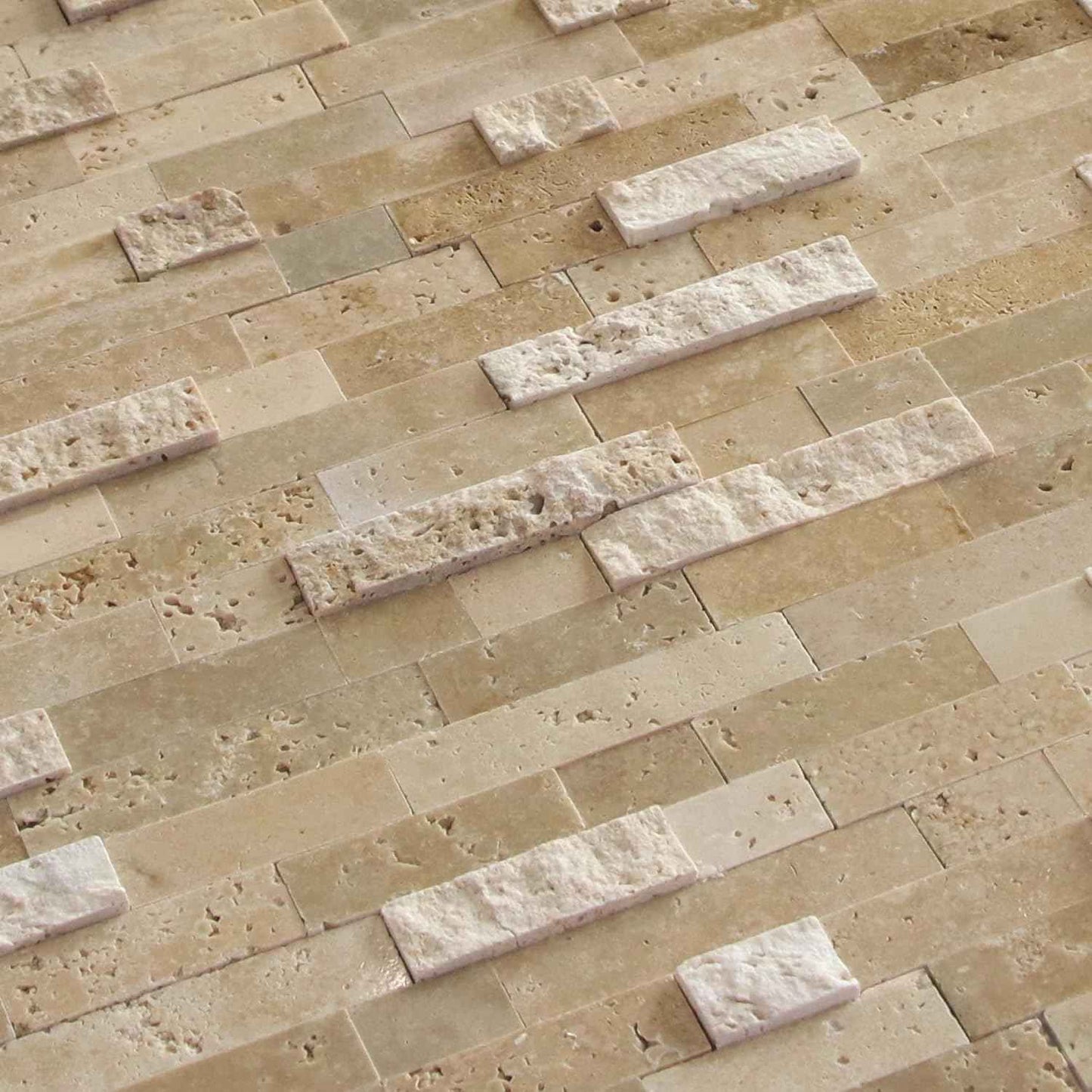 Peel and Stick 3D Stone Mosaic Tiles - 12x11" Self-Adhesive Backsplash for Kitchen & Bathroom - 5 Sheets, Mixed Tan