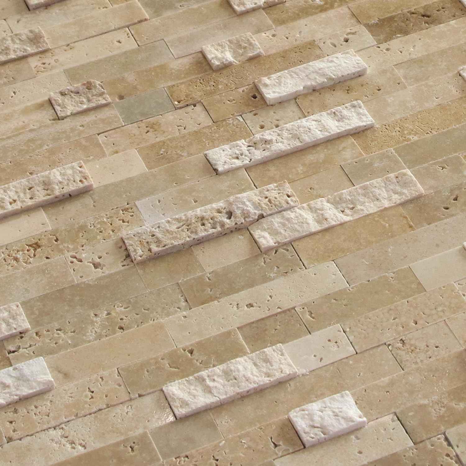Peel and Stick 3D Stone Mosaic Tiles - 12x11" Self-Adhesive Backsplash for Kitchen & Bathroom - 5 Sheets, Mixed Tan