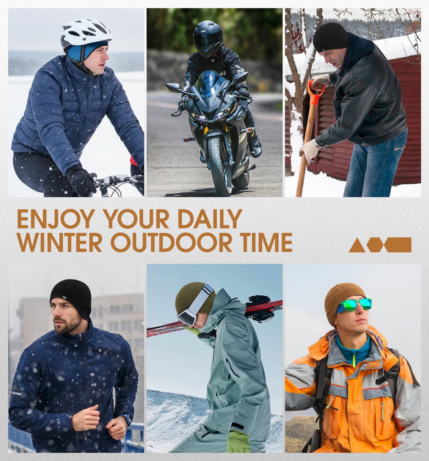 SUNMECI Winter Thermal Helmet Liner Skull Cap, Fleece Lined Warm Cycling Cap Ski Hat Beanie for Men Women Brown