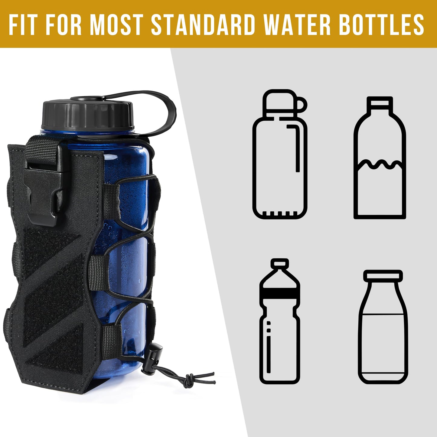 OneTigris MOLLE Water Bottle Holder - Adjustable 18-32oz Bottle Pouch, 500D Nylon Tactical Bottle Holster for Hiking, Travel & Outdoor