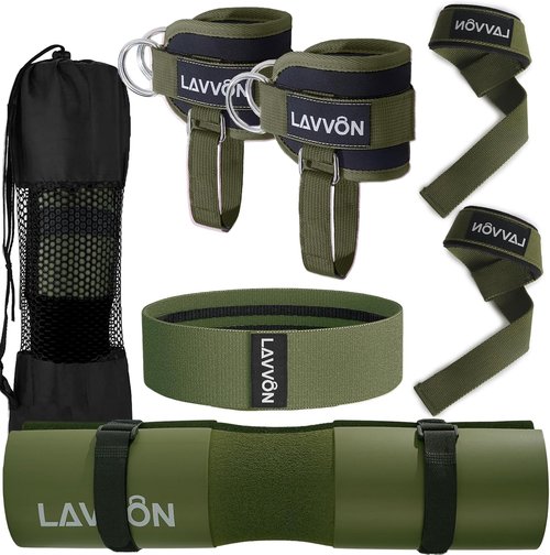 7Pcs Barbell Pad Set - Foam Weight Lifting Cushion for Hip Thrust & Squats | Includes Ankle Straps & Resistance Bands