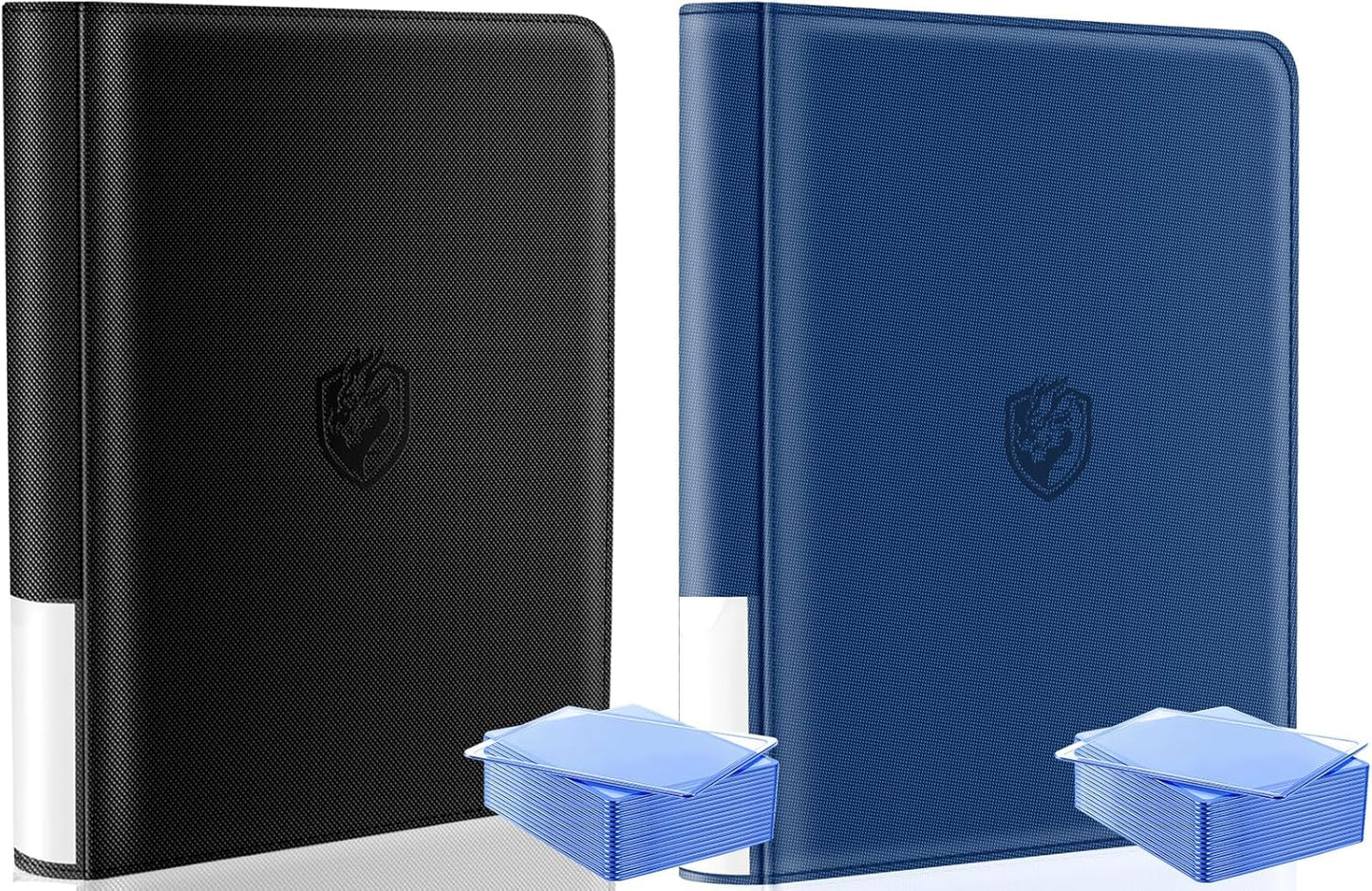 Skiennix Toploader Binder 2-Pack - Waterproof PU Leather, Anti-Yellowing Inserts | Black & Blue, Holds 648 Cards