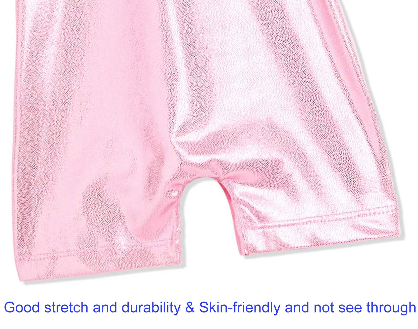 Domusgo Girls Gymnastics Leotards Size 7-8 Years Old Shiny Solid Pink One Piece Biketard with Shorts