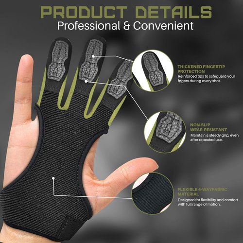 Archery Gloves - 3 Finger Cowhide Shooting Gear for Men, Women & Kids | Black, Large Size