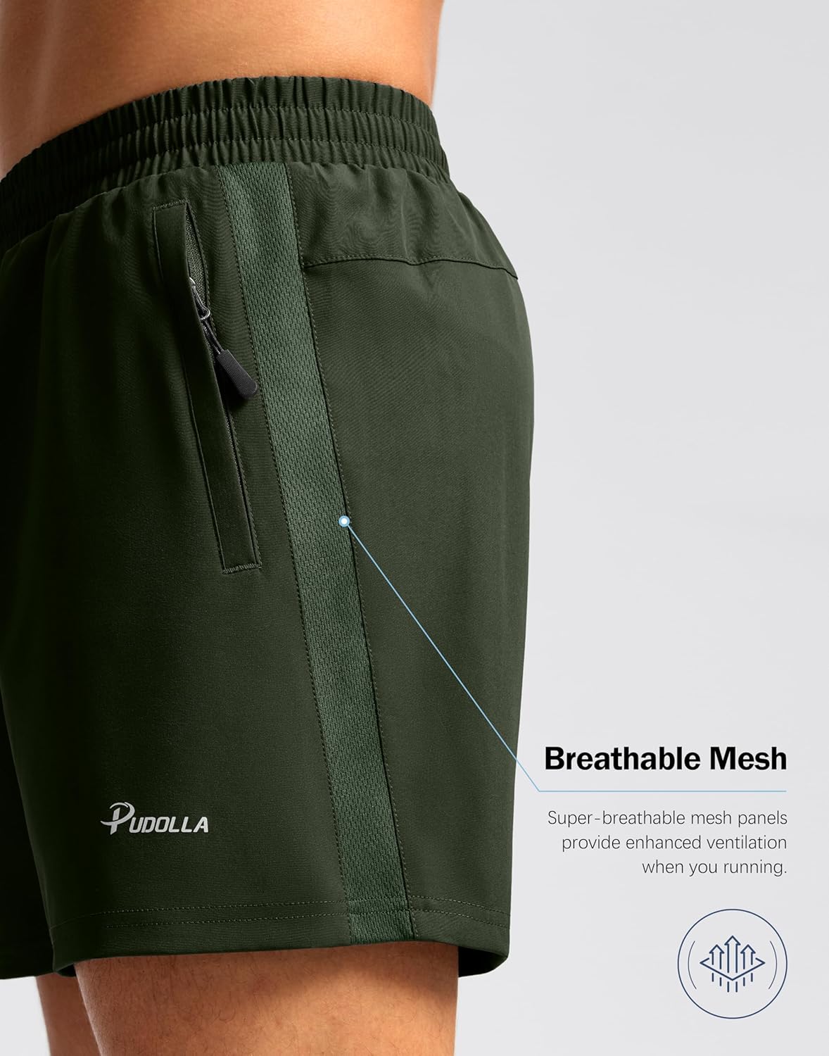 Pudolla Men's Athletic Running Shorts - Lightweight Quick-Dry with 3 Zipper Pockets | 5"/7" Sizes