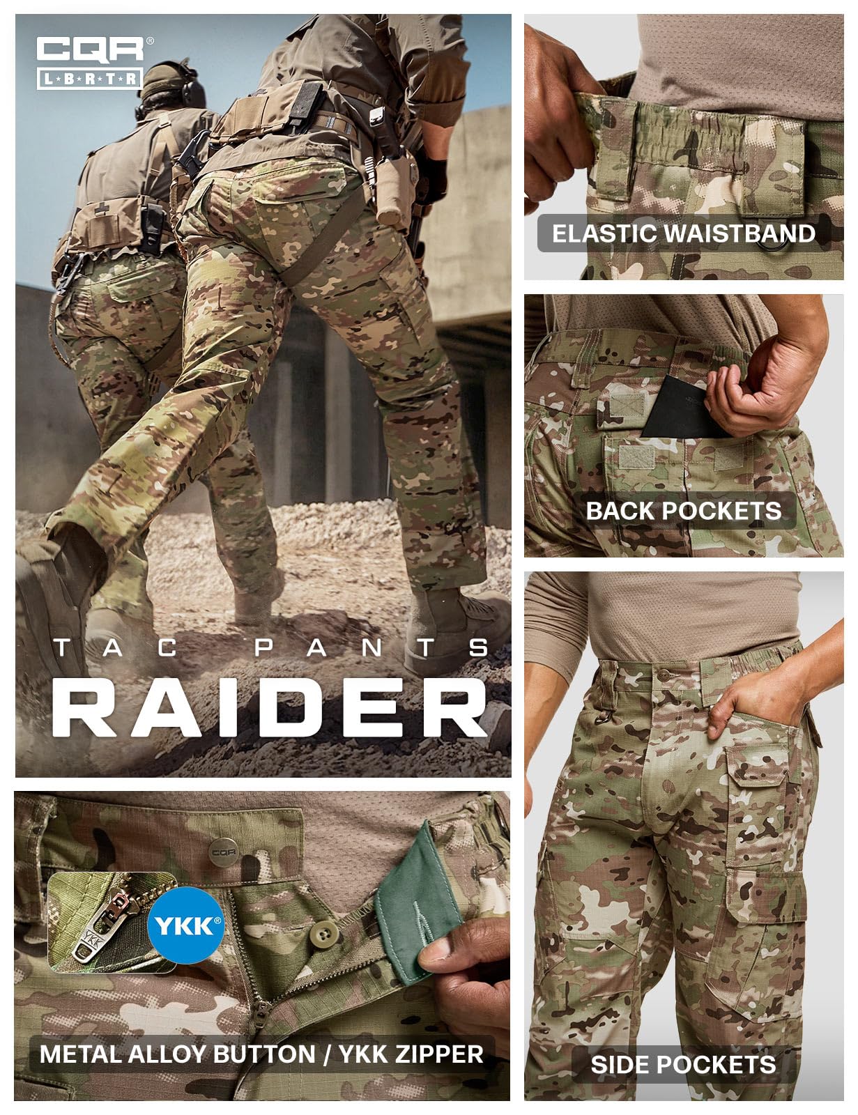 CQR Men's Tactical Pants, Water Resistant Ripstop Cargo Pants, Lightweight EDC Work Hiking Pants, Outdoor Apparel, Duratex Mag Pocket Utility Camo, 36W x 32L