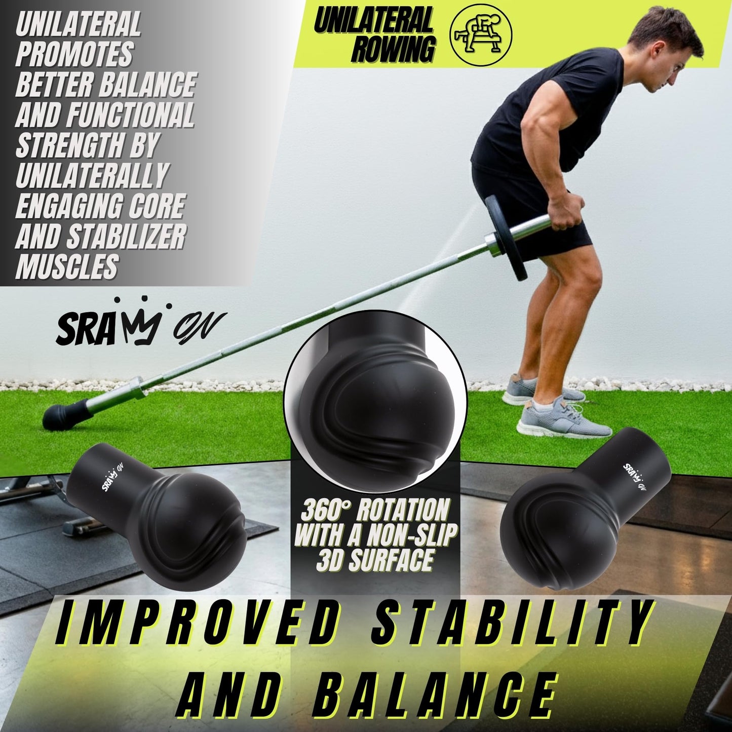 SRAW ON Landmine Attachment for Barbell Set 2 Inch – Landmine Ball with Rotating Strap Handle, Multi-Grip Row, Press & Squat Attachment for Home Gym Strength Training, T bar Row.