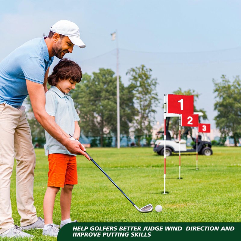 Threehoney Golf Flagstick 6ft, Golf Pin Flag Hole Cup Set Putting Green Flags and Poles Numbered Golf Flags for Driving Range Backyard, Portable 5 Section Design for Golf Practice, Gift Idea(3 Pack)