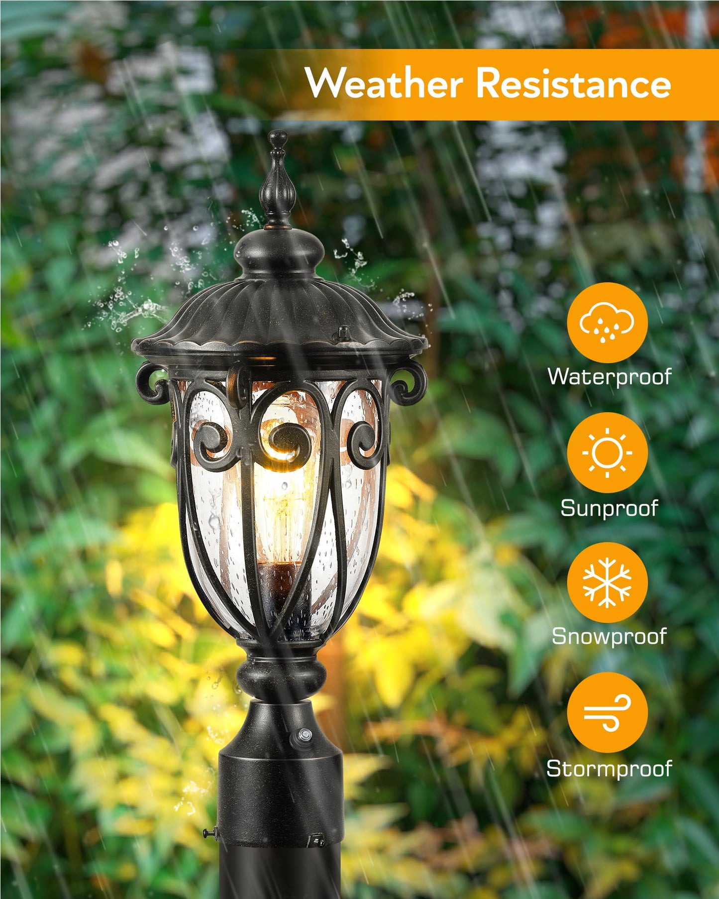 VIANIS Outdoor Post Light with Pier Mount Base, 2 Pack Waterproof Dusk to Dawn Post Lights Outdoor, Anti-Rust Aluminum Oil Rubbed Bronze Post Light Dusk to Dawn with Tempered Glass for Pathway