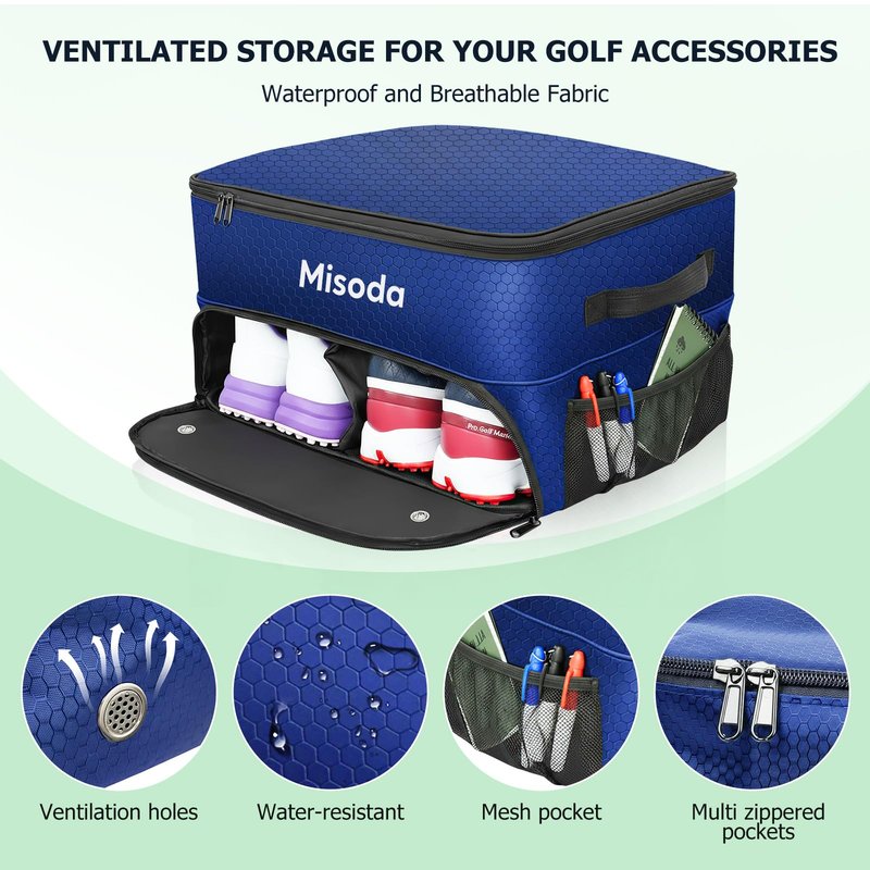 Misoda Golf Trunk Organizer with Shoe Storage, Golf Gifts for Men,2-Pair Capacity, Waterproof Car Trunk Locker Storage Box for Golf Gear and Accessories,Golfer Gifts(Blue) Count