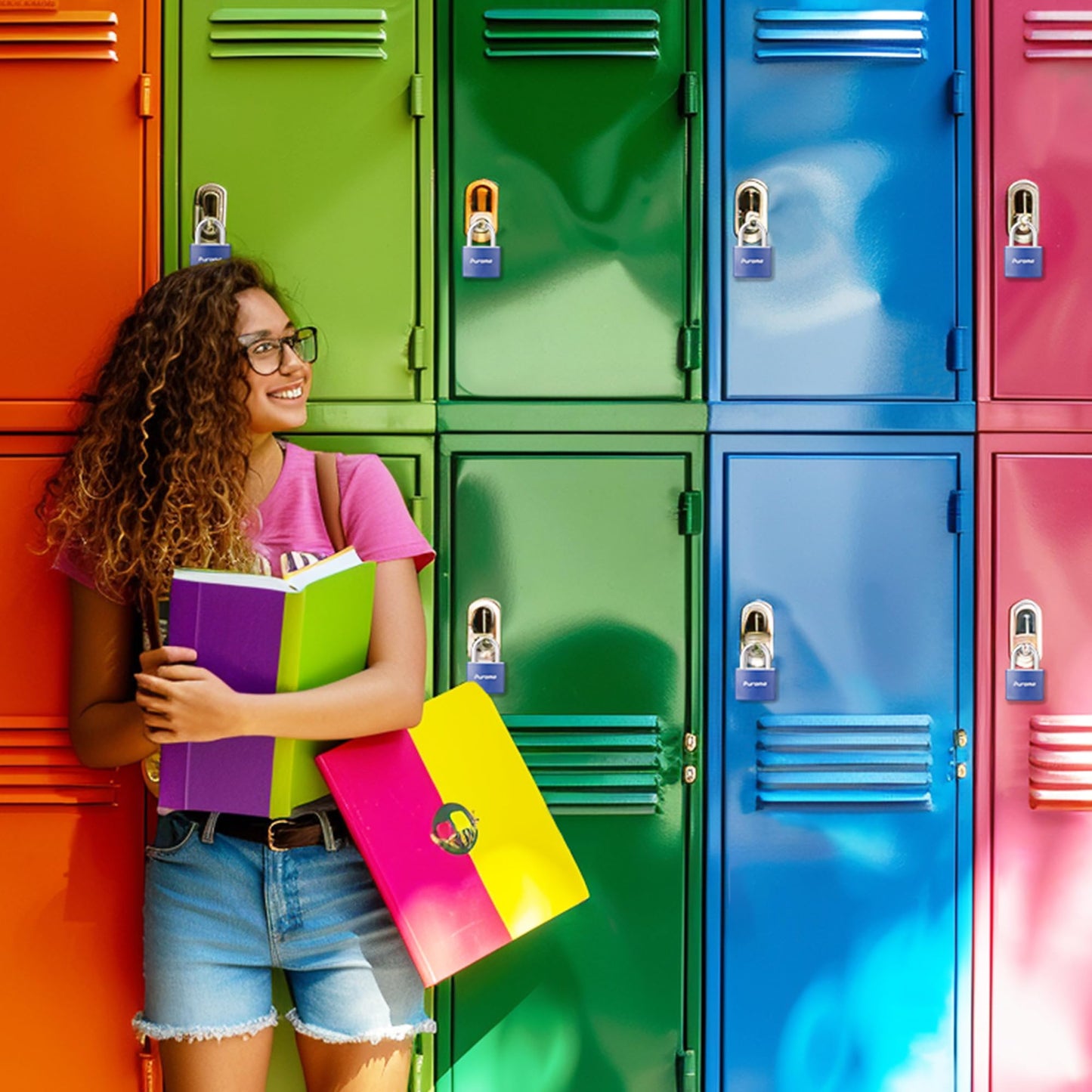 Puroma Lock Keyed Padlock, 2 Pack Aluminum Locks with 3 Keys Alike, 1.1 Inch Locker Lock 43mm Small Padlocks for Gate, Fence, Shed, Toolbox, School Gym Locker (Blue)