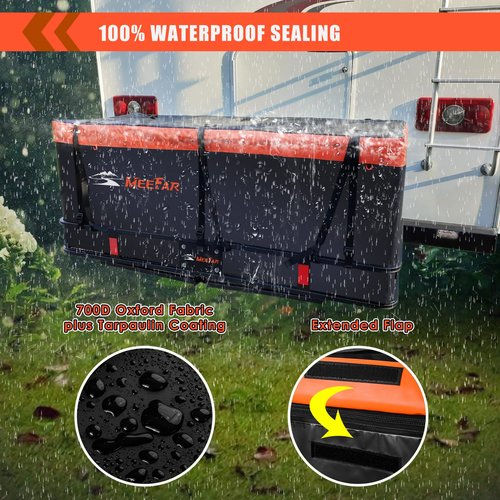 MeeFar Hitch Mount Cargo Carrier Bag Soft Shell 100% Waterproof 15 Cubic Feet (58" 24" 19") Include 8 Reinforced Straps for Truck Pickup All Vehicle with Steel Cargo Basket