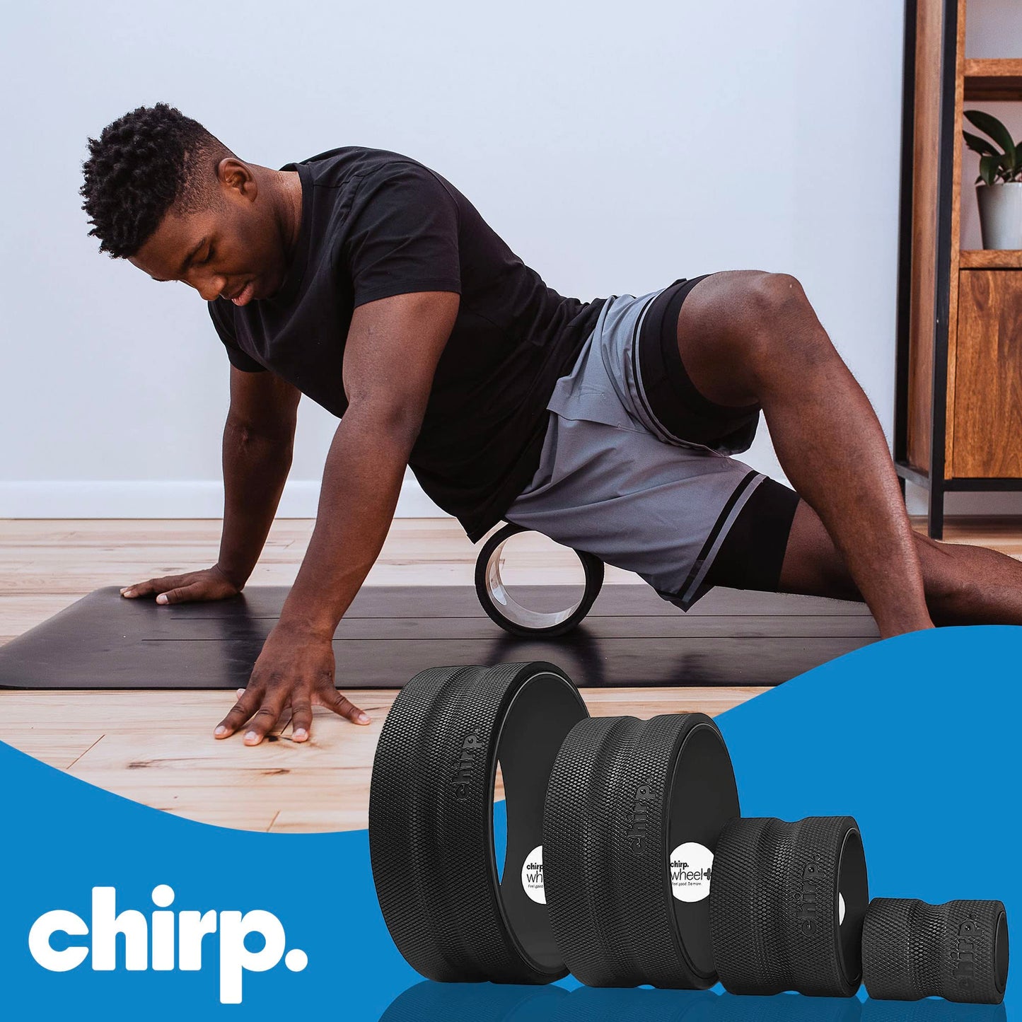 Chirp Wheel Foam Roller – Targeted Back & Neck Relief, Lumbar Spine Stretcher, Spinal Decompression Back Stretcher, Massage Roller with Density Foam for Physical Therapy, Supports 500lbs, 4-Pack Black
