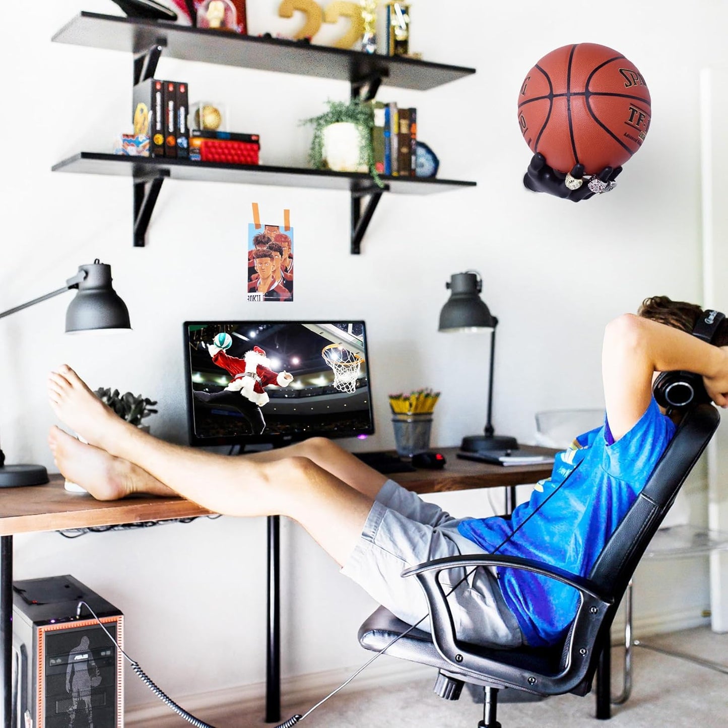 Skiennix Basketball Holder - Hand Sculpture Wall Mount Art Decor | Unique Storage Rack for Man Cave