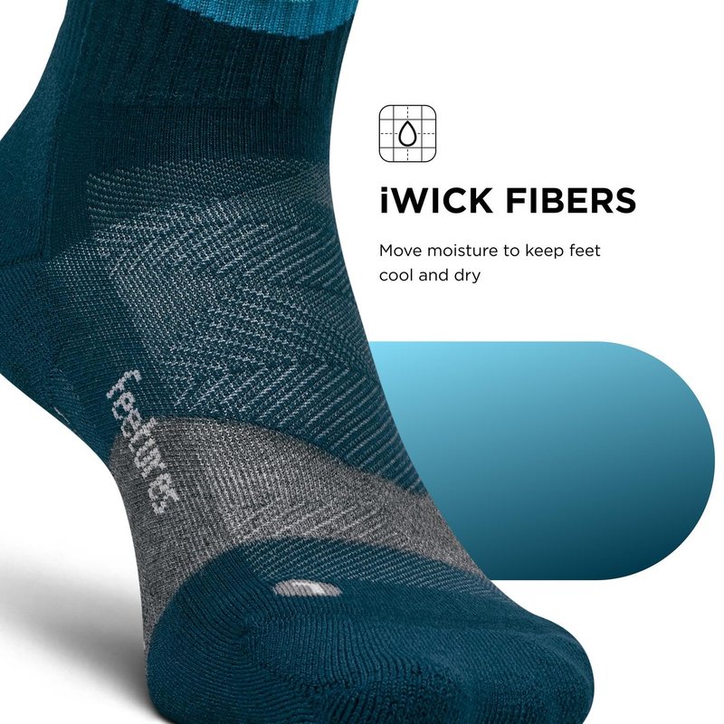 Feetures Trail Max Cushion Mini Quarter Sock - Hiking Socks for Men & Women - Mountain High Blue, Medium (1 Pair)