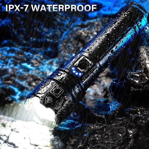 AKNEAR Rechargeable LED Flashlight 99000 High Lumens, Super Bright Flashlights with Zoomable & USB C Rechargeable & 5 Light Mode & IPX-7 Waterproof, Powerful Flash Light for Home, Hiking, Camping