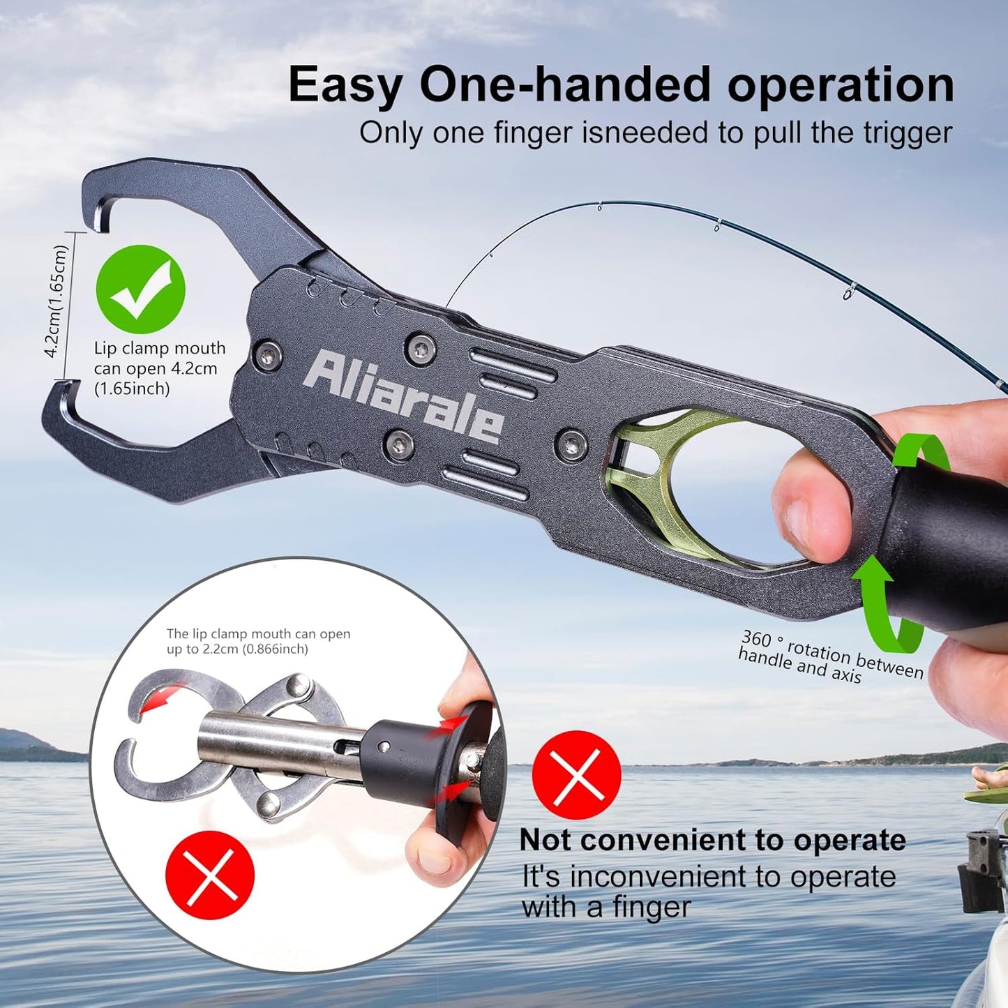 Skiennix Fish Lip Gripper - Professional 40 lb Fish Holder with Weight Scale & 360° Rotation