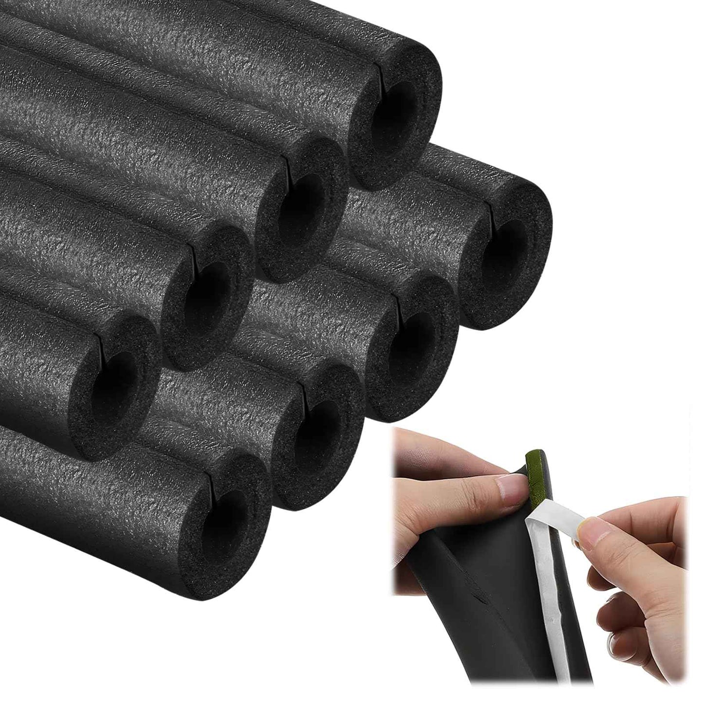 8 Pack Pipe Insulation Foam Tube, 3/4'' Self Adhesive Pre Slit Foam Pipe Covers Polyethylene with Double Sided Tape for Spigot, Winter Outside Pipes, Water Heater Pipes Freeze Protection