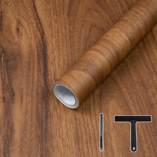 Wood Contact Paper with Tools, Peel and Stick Wallpaper Thicken for Countertops, Vintage Wood Grain Wallpaper Waterproof, Natural Wood Sticker Self-Adhesive Removable Vinyl Film 15.7 in X 118 in