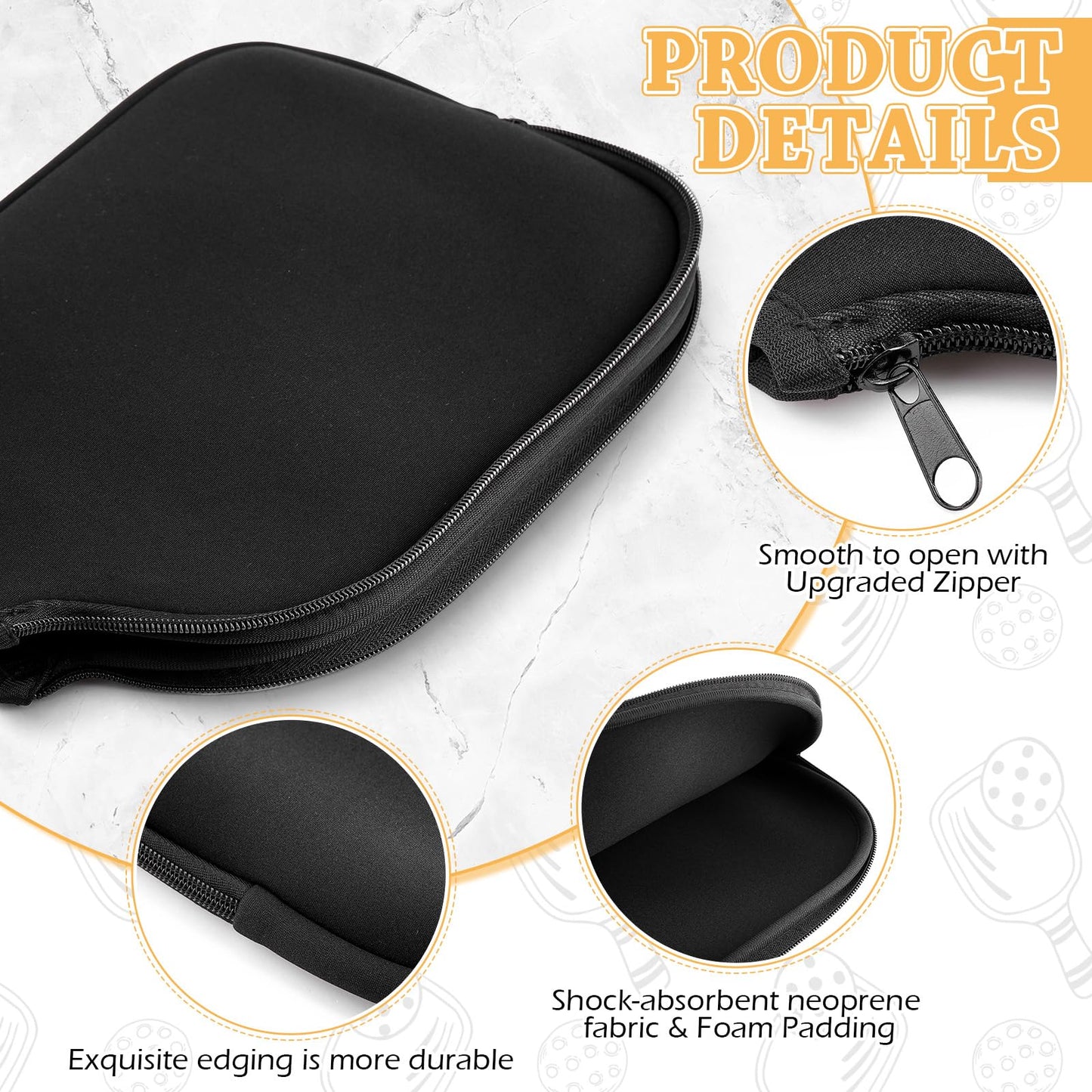 VioraWhite Paddle Cover Compatible with Pickleball Dink Ball Racket Neoprene Cover Universal Accessory Durable Dink Ball Protective Accessory(4 Pcs)