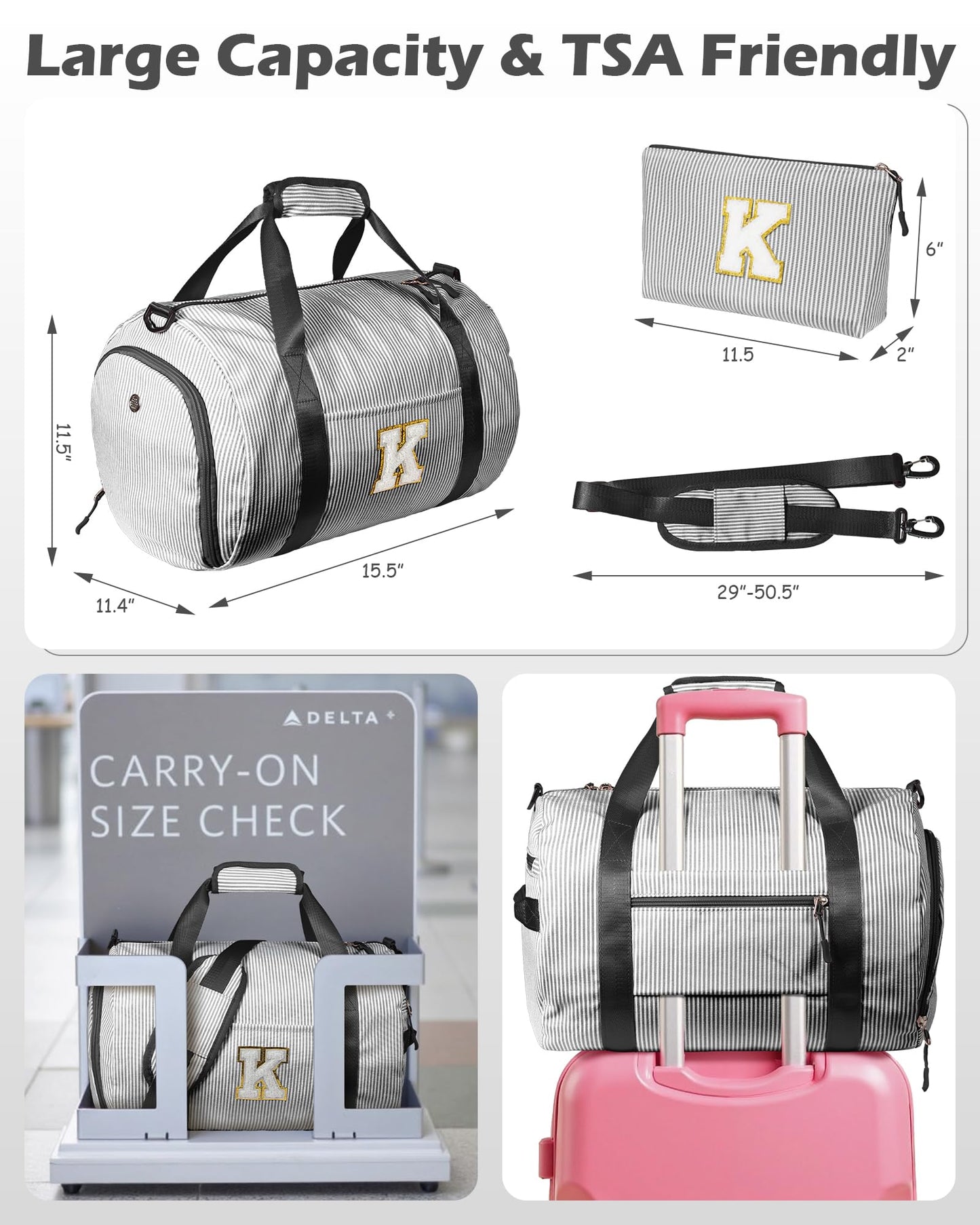 Vogewood 6 Year Old Girl Birthday Gifts, Girls Travel Duffle Bag, Kids Initial Overnight Bags with Shoe Compartment, Monogram Weekender Bag with Makeup Pouch, Gift Ideas for Niece Sister (Letter W)