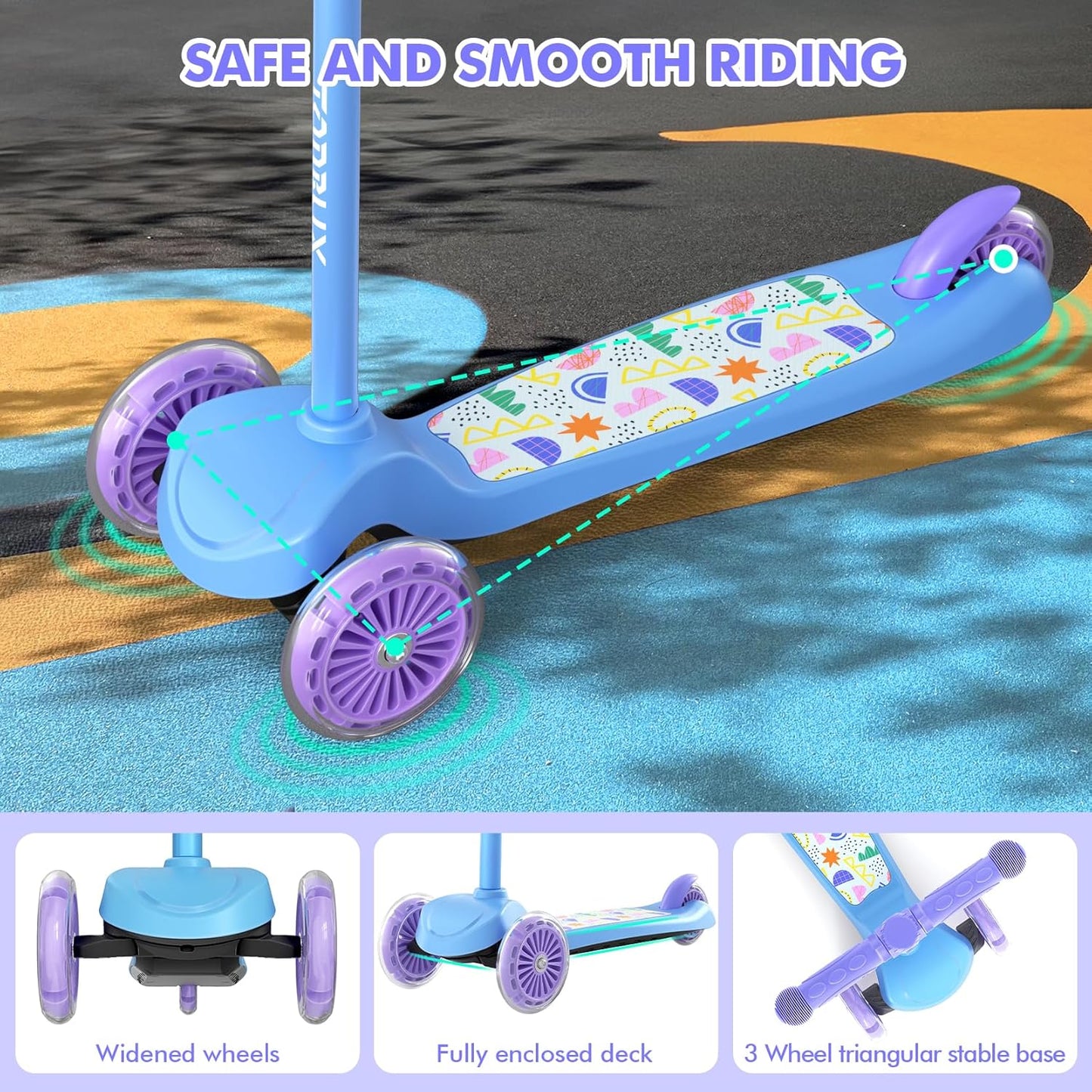 TONBUX Kids Scooter - Adjustable 4-Level Height, Light-Up Wheels | 3-Wheel Design for Ages 3-8