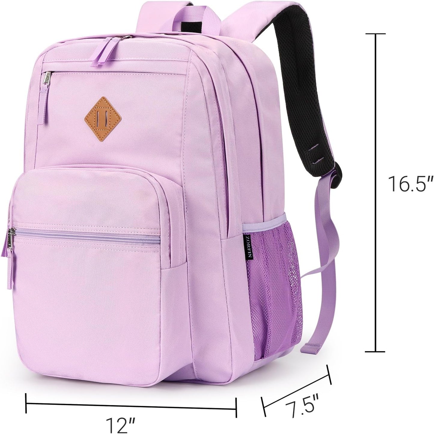 ZORFIN 26L Water-Resistant Backpack for College & Travel | Light Purple Bookbag