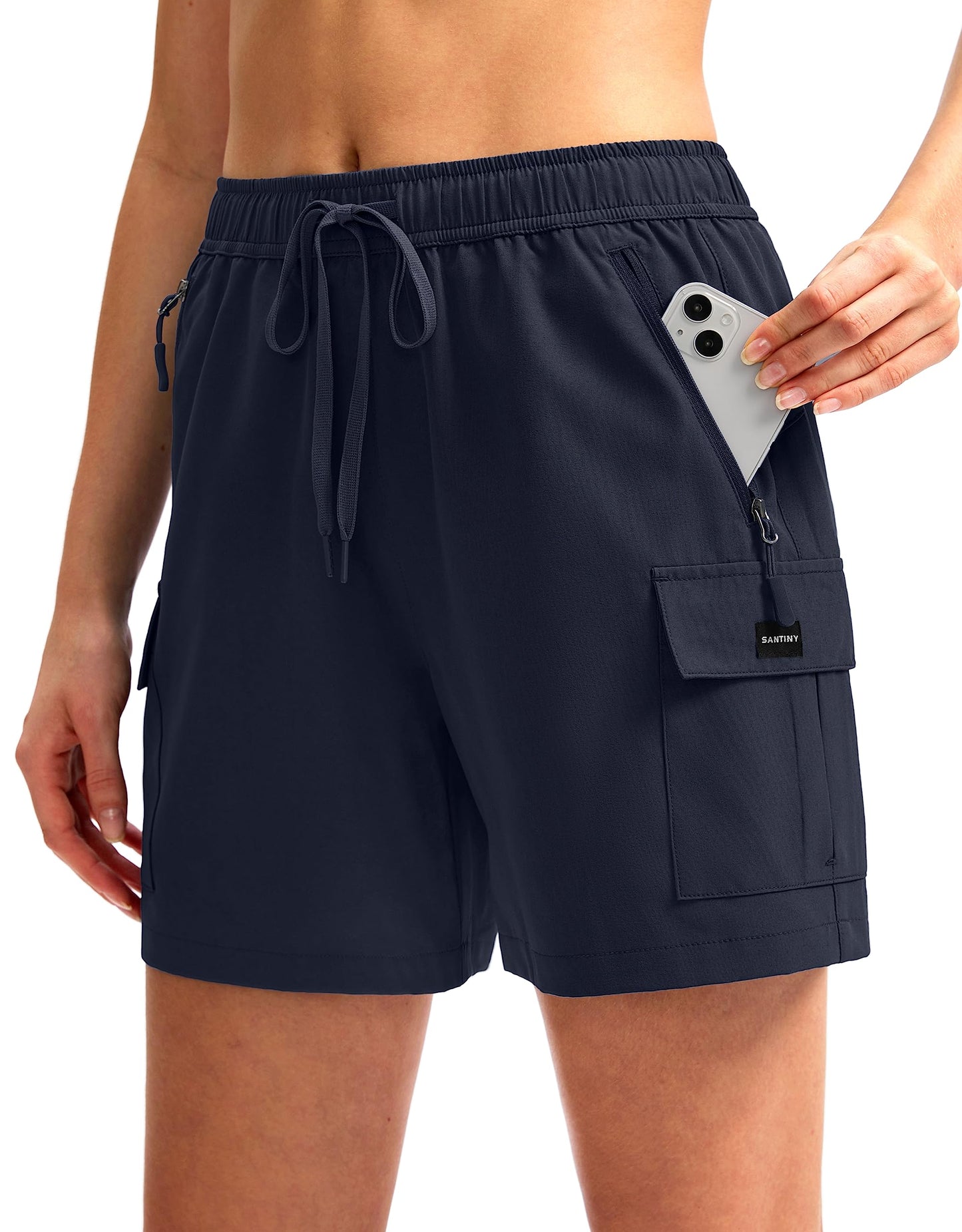 SANTINY Women's 5''/ 7''/9'' Hiking Cargo Shorts Quick Dry Lightweight Summer Shorts for Women Athletic Golf Zipper Pockets(Navy_XXL)