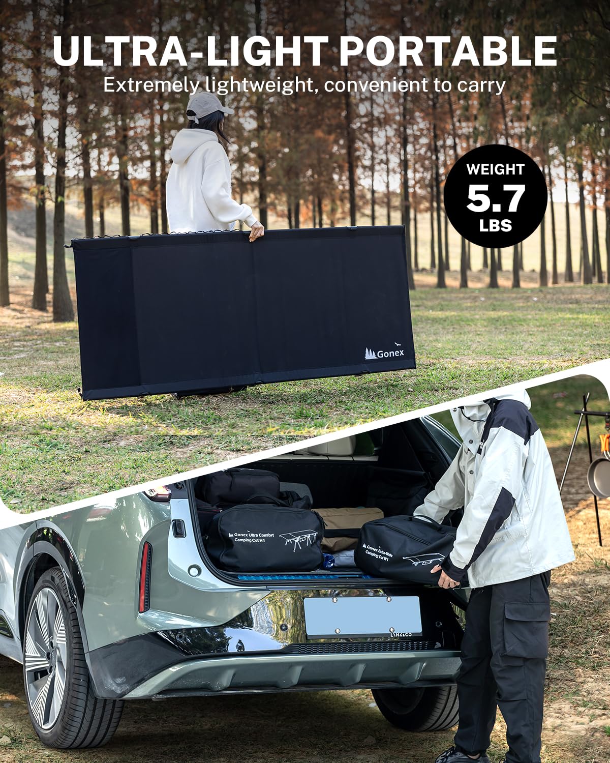 Gonex 31.5" Extra Wide Camping Cot with Premium Pillow Pocket Supports 350lbs, Portable Ultralight Folding Cot Bed for Adults Travel, Beach, Home, Sleeping (Black)