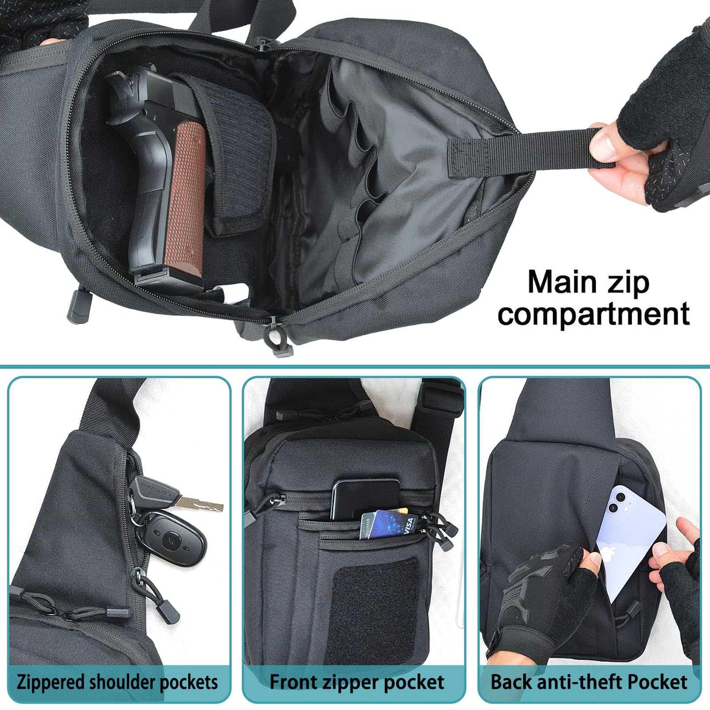 ONE WVW PIN CCW Sling Bag for Men Women, Gun Bag Chest Pack, EDC Shoulder Crossbody Bag with Holster of Pistol-Right Hand, Mens Range Bags Accessories Pink