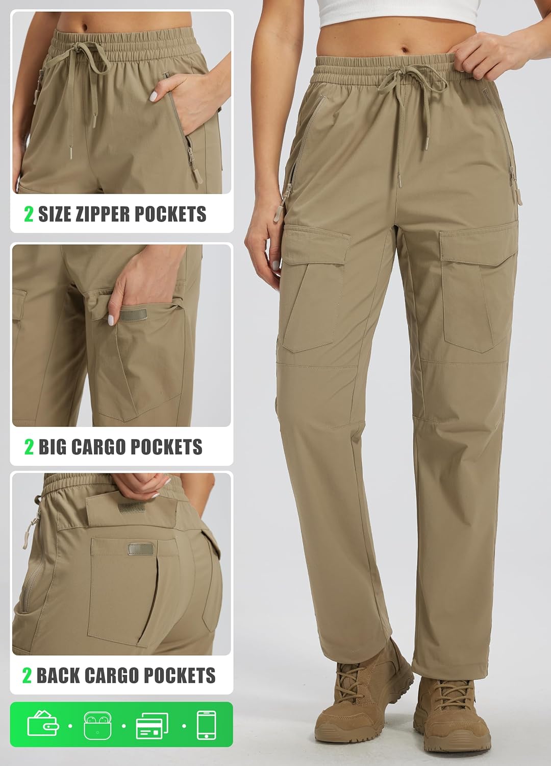 Skiennix Women's Hiking Pants - Quick Dry Lightweight Cargo Joggers with Zipper Pockets | Water Resistant