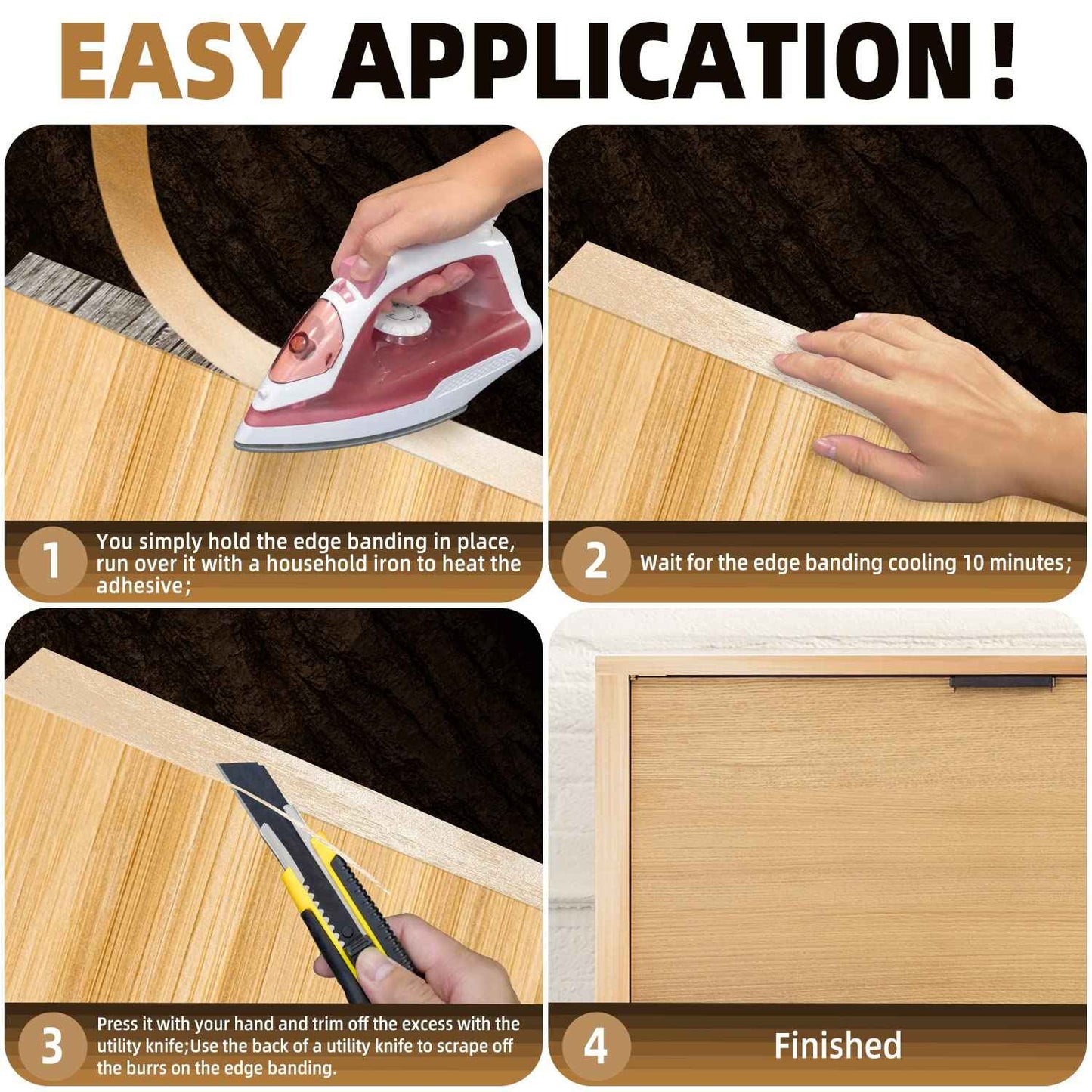 GSCIT Club Birch Edge Banding, 3/4 inch x 100ft roll of Veneer Edge Banding Preglued Flexible, Real Wood Tape Banding