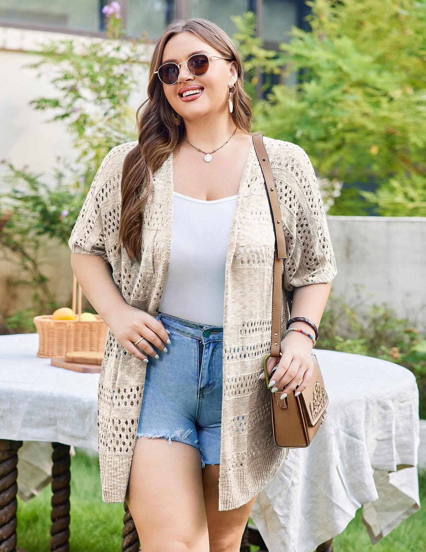 IN'VOLAND Plus Size Lightweight Crochet Cardigan for Women Summer Kimonos