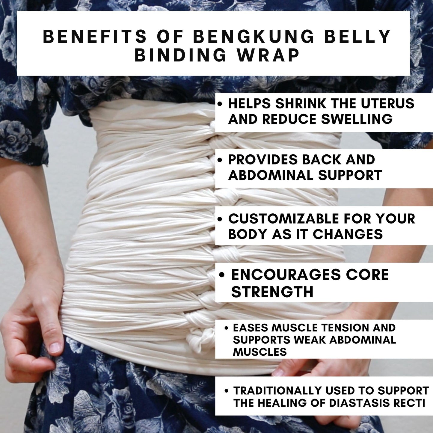 SageAbay Bengkung Belly Binding Wrap, Organic Cotton Postpartum Belly Band, Hip and Waist Support (Off White)