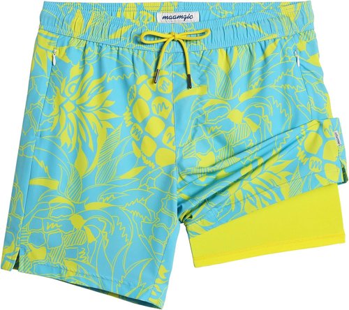 Maamgic 2-in-1 Men's Swim Trunks - 7-Inch Board Shorts with Quick-Dry Fabric | Stylish Swim Suits