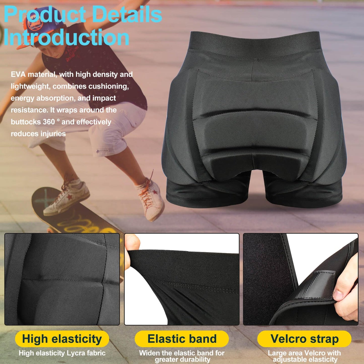 QINERMTYEY Kids Padded Shorts for Cycling Snowing (Black, S)