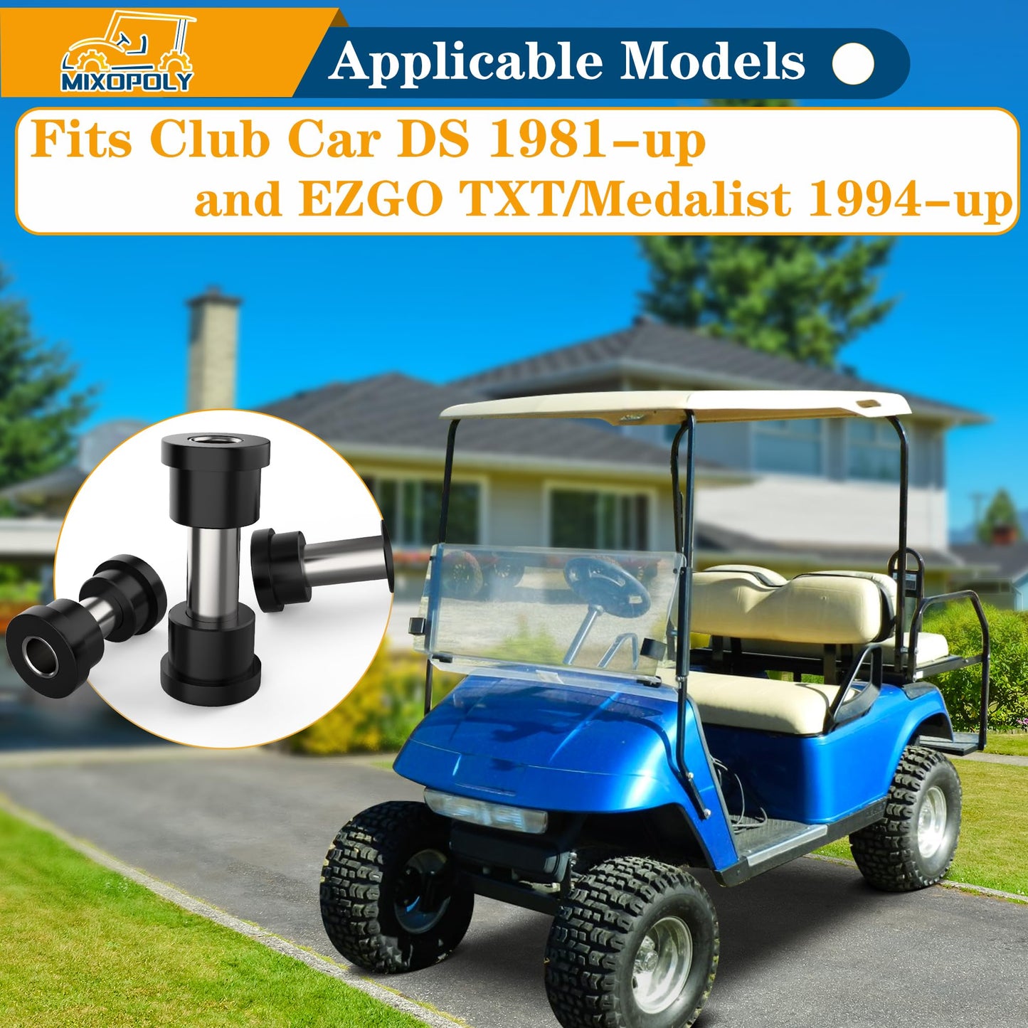 Mixopoly Golf Cart Rear Leaf Spring Bushing Sleeve Kit for Club Car DS 1981+ and EZGO TXT/Medalist 1994+, Replace OEM 1012303 1015583 70289-G02 70291-G01
