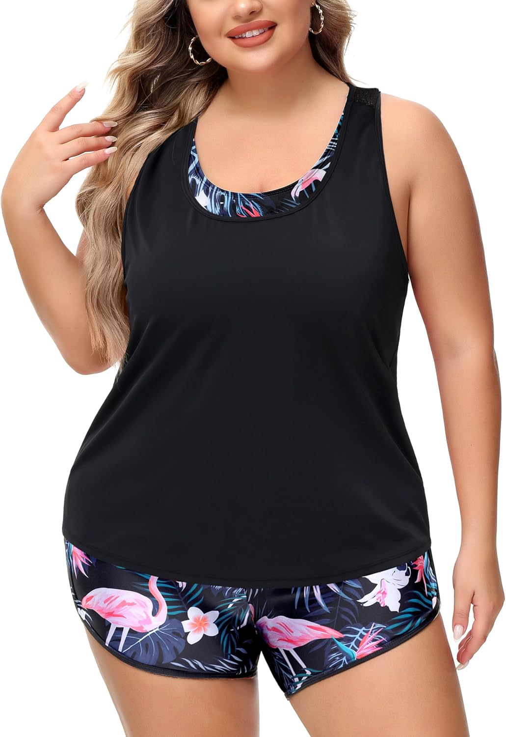 NIeyook Plus Size 3-Piece Tankini Swimsuit - Athletic Bathing Suit with Boy Shorts & Sports Bra