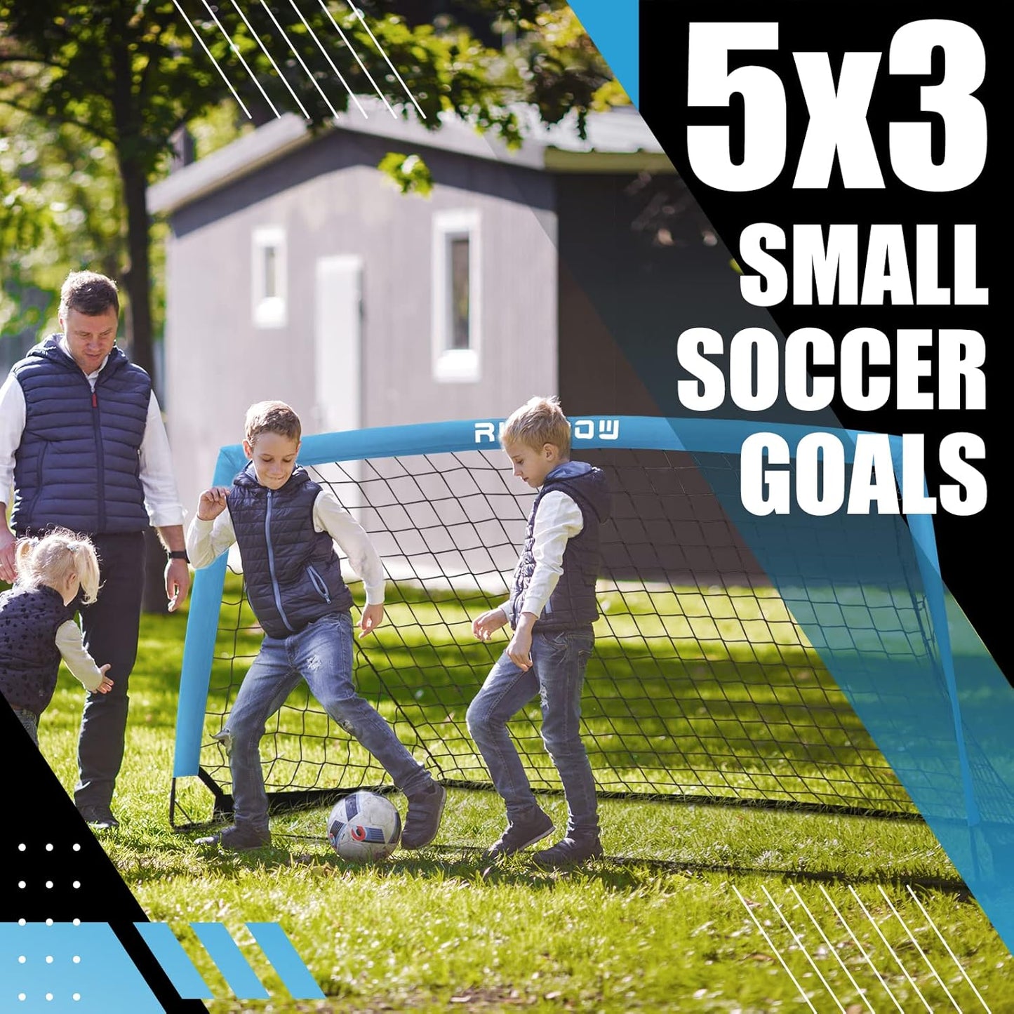 RUNBOW 5x3 FT Portable Kids Soccer Goal - Folding Soccer Net with Carry Bag for Indoor/Outdoor Training
