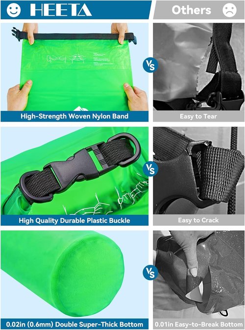 HEETA Waterproof Dry Bag - Lightweight Roll Top Storage Backpack with Phone Case | 5L-40L Sizes for Travel, Swimming, Kayaking & Camping