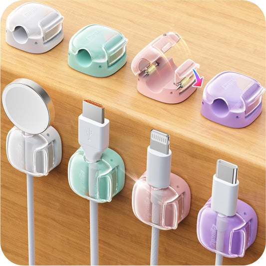 8 Pack Cord Holder Cable Clips,Cord Organizer Multicolor [Dual Spring & Clasp Lock], Cute Cord Holder Nightstand, Home Office Organizer Appliances for Kitchen Desk Workspace Room Decor for Teen Women